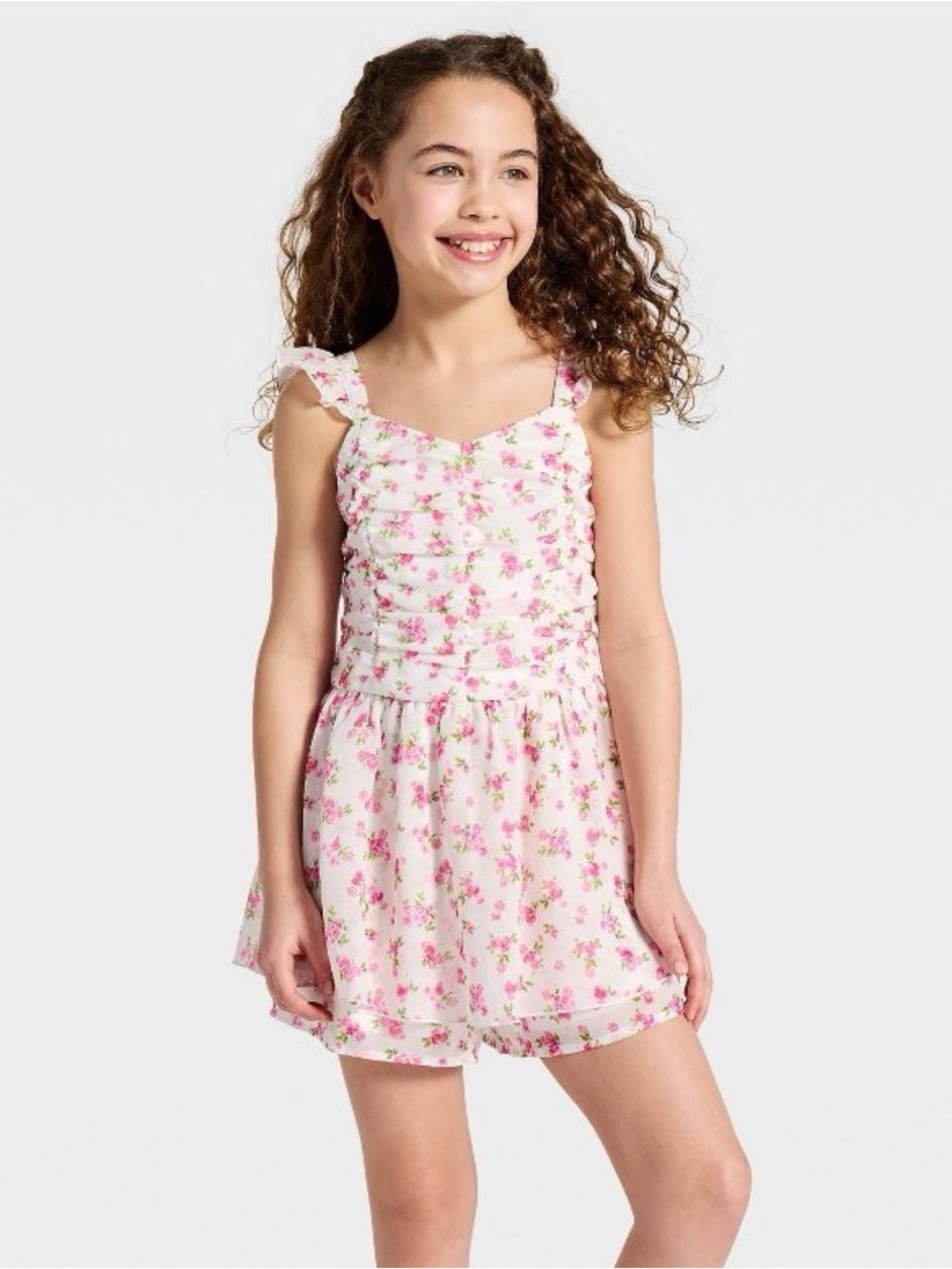 NWT Cat & Jack Girls Chiffon floral printed romper Sz S